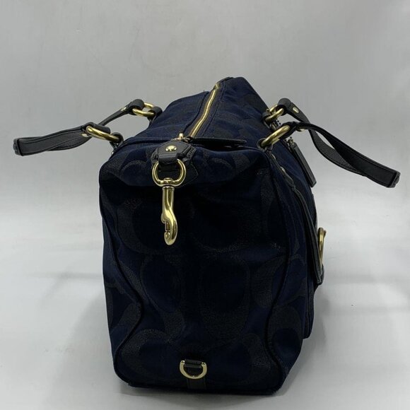 Coach F26243 Navy Blue Jacquard Campbell Signature Metallic Satchel Bag - Picture 4 of 15